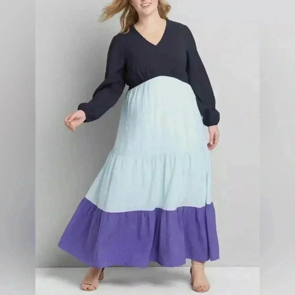 Lane Bryant Dresses & Skirts - LANE BRYANT NIGHT SKY BLUE COLORBLOCK CREPE MAXI DRESS - SIZE 16